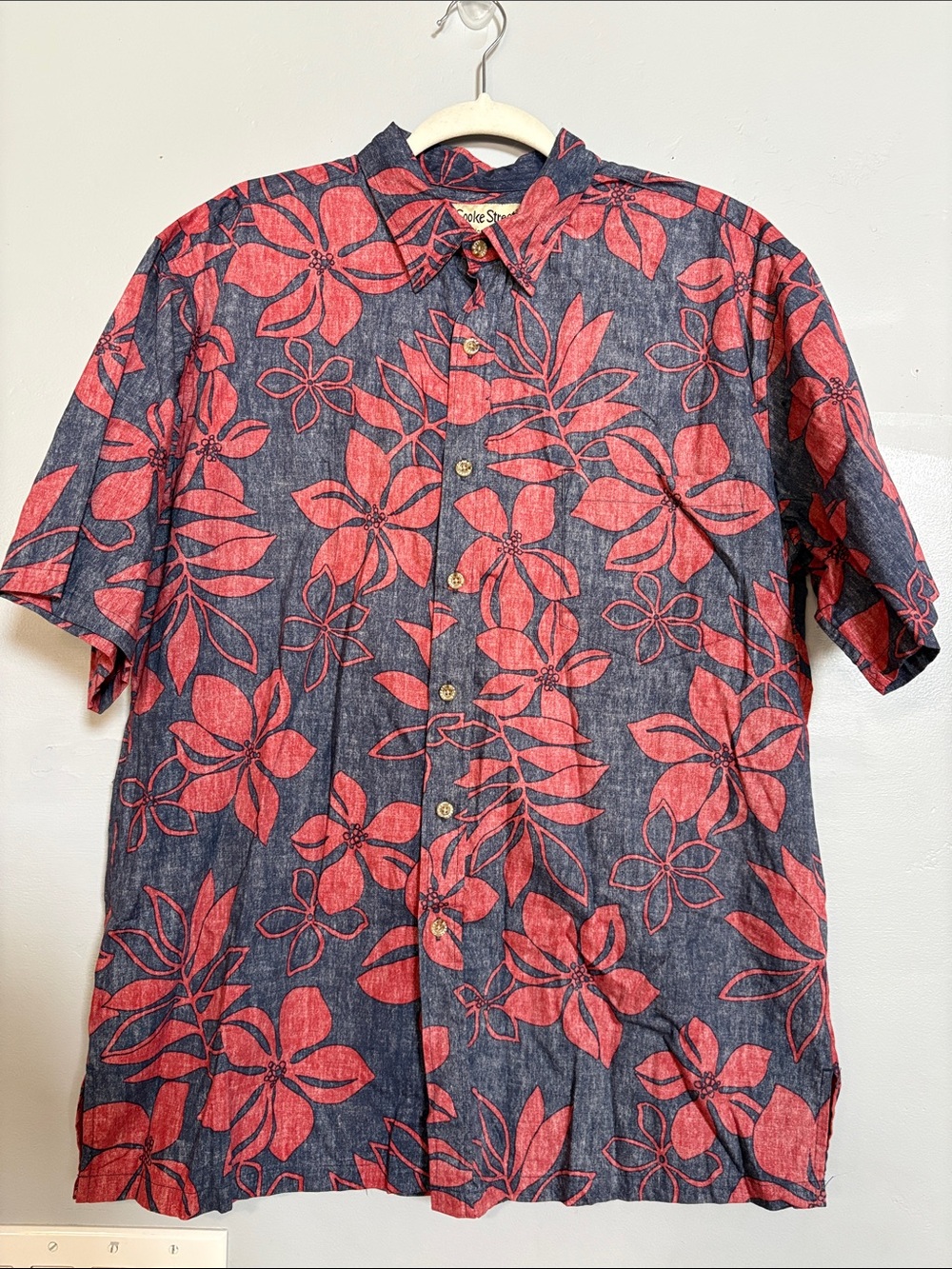 Cooke Street Honolulu Hawaiian Aloha Shirt Blue Coral Floral Men's Large EUC